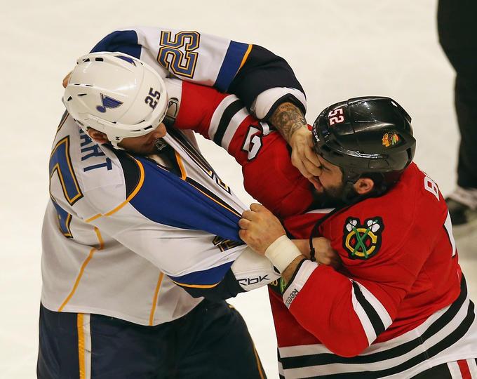 Stewart and Bollig play not so nice. (Photo via Blackhawks Facebook)